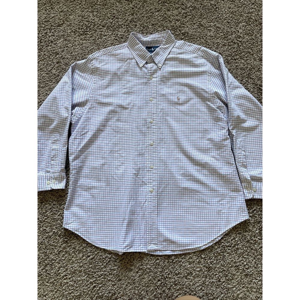 Ralph Lauren Classic Fit Oxford Button Down Purple And‎ Blue Plaid 17.5 32/33